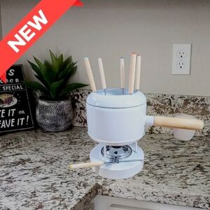 Vintage White Fondue Set MCM 1970s Fondue Pot Stand, Heat Cup and Forks …